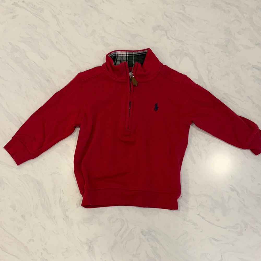 Ralph Lauren Red Kids Quarter-Zip Sweatshirt